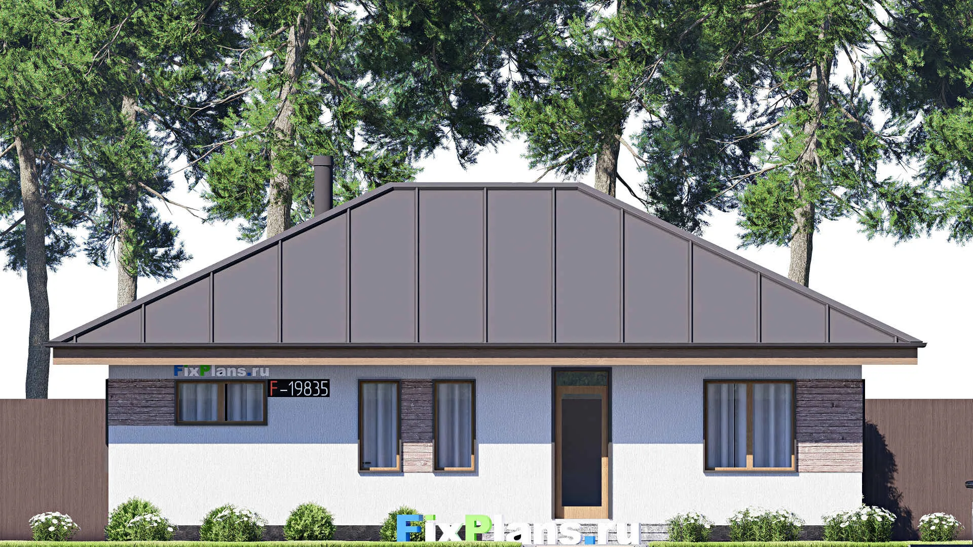 F-19835 - Проект одноэтажного дома 13 на 14, площадью 140 м² с террасой и 3 спальнями