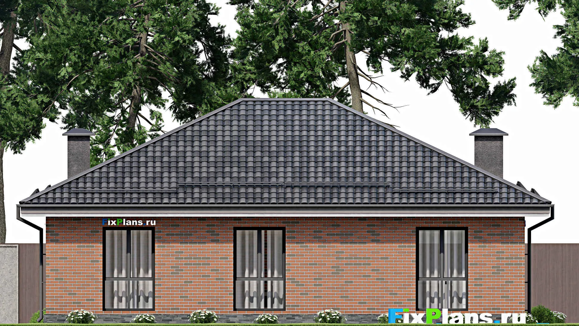 F-5489 - Проект одноэтажного дома 12 на 14, площадью 130 м² с террасой и 3 спальнями