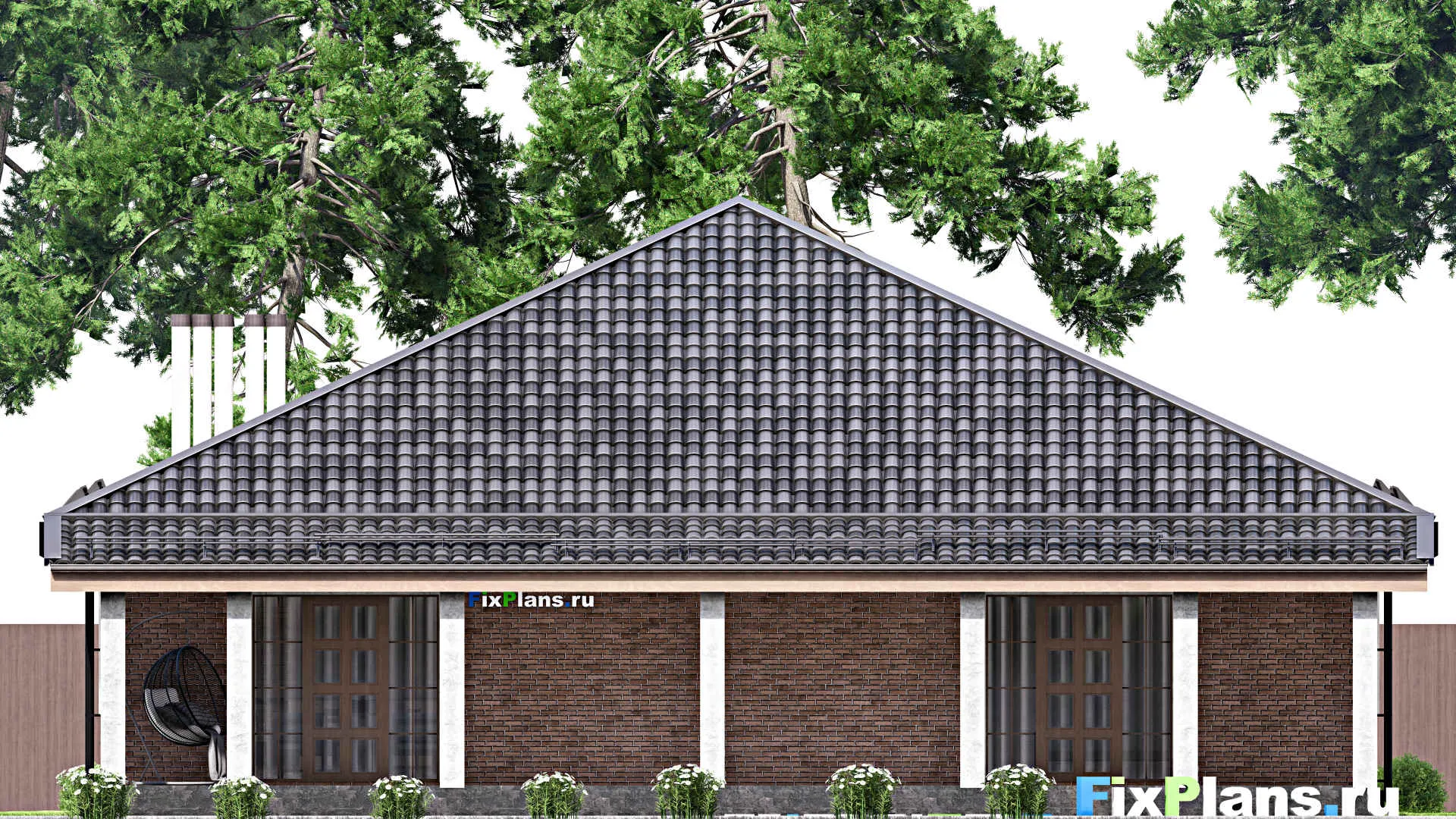 F-13526 - Проект одноэтажного дома 16 на 21, площадью 250 м² с террасой и 4 спальнями