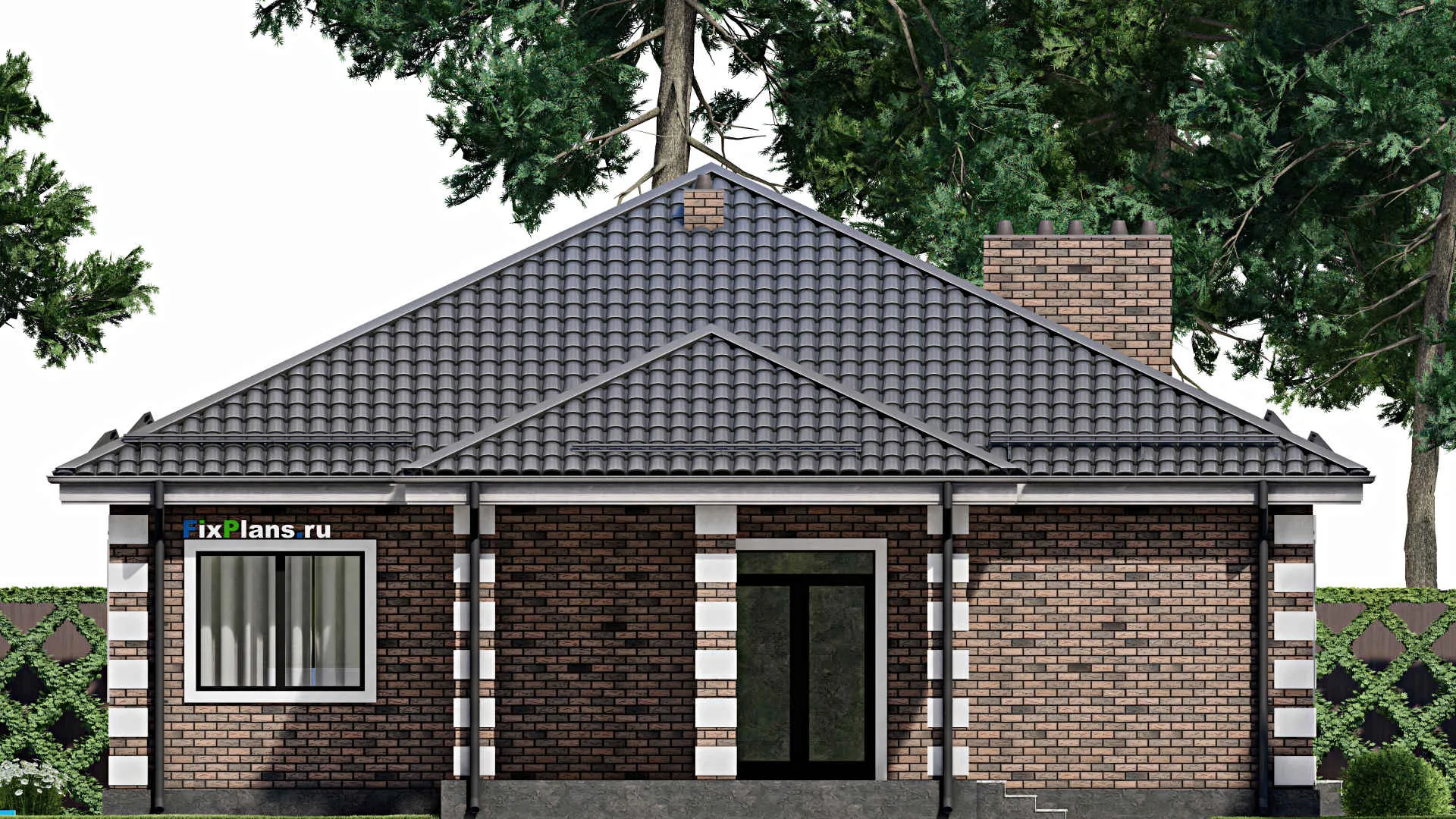 F-4328 - Проект одноэтажного дома 13 на 14, площадью 150 м² с террасой и 3 спальнями