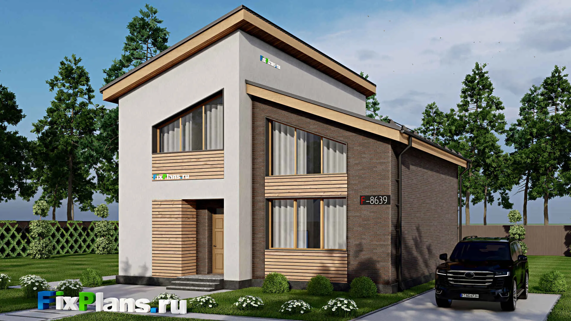 F-8639 - Проект дома с мансардой 11 на 13, площадью 130 м² с террасой, вторым светом и 3 спальнями