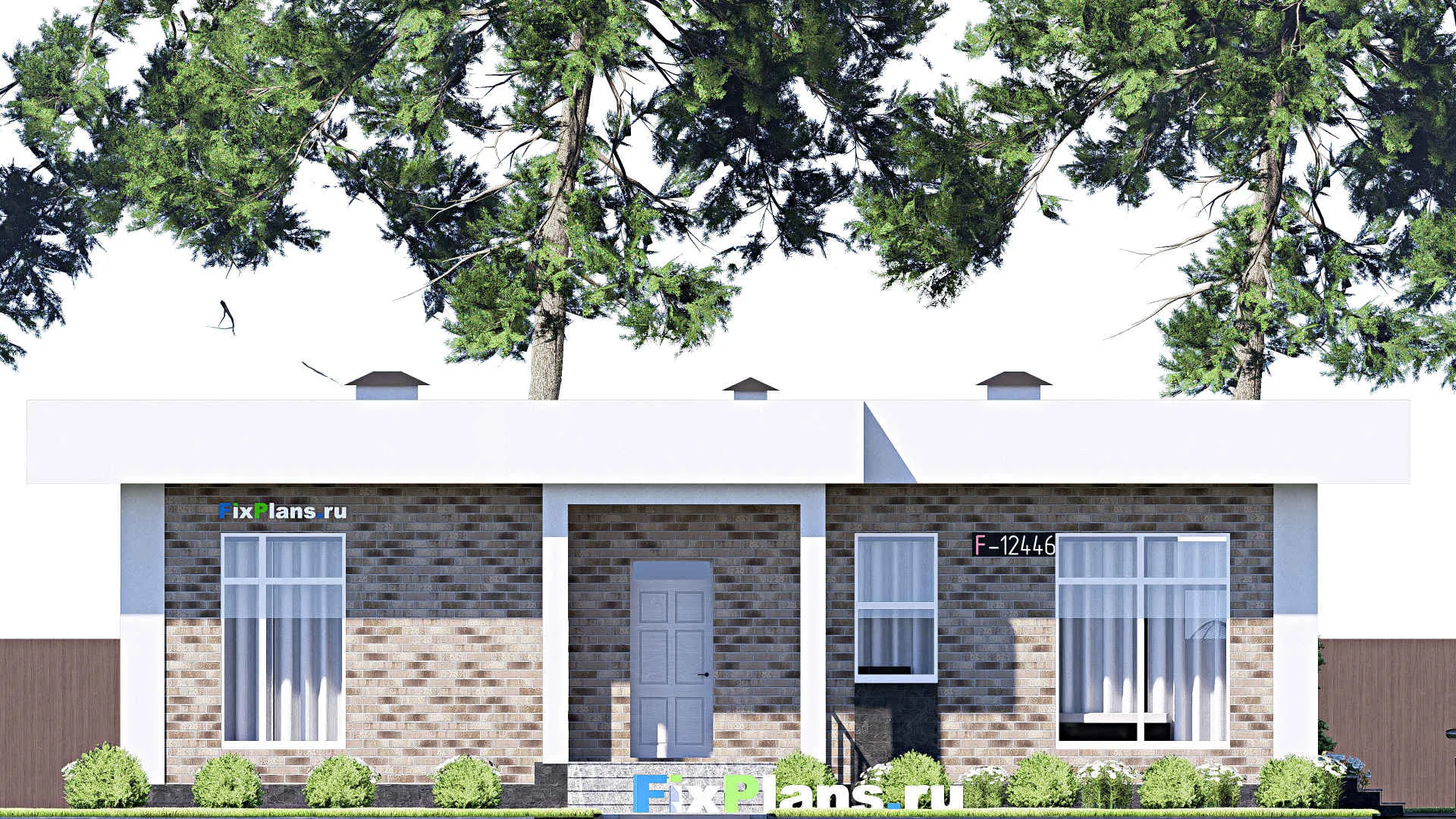 F-12446 - Проект одноэтажного дома 13 на 15, площадью 130 м² с террасой и 3 спальнями