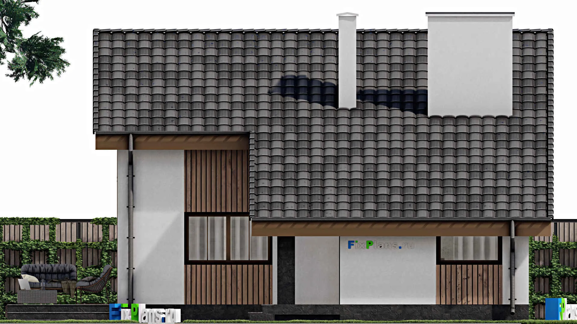 F-1574 - Проект дома с мансардой 10 на 11, площадью 110 м² с террасой и 2 спальнями