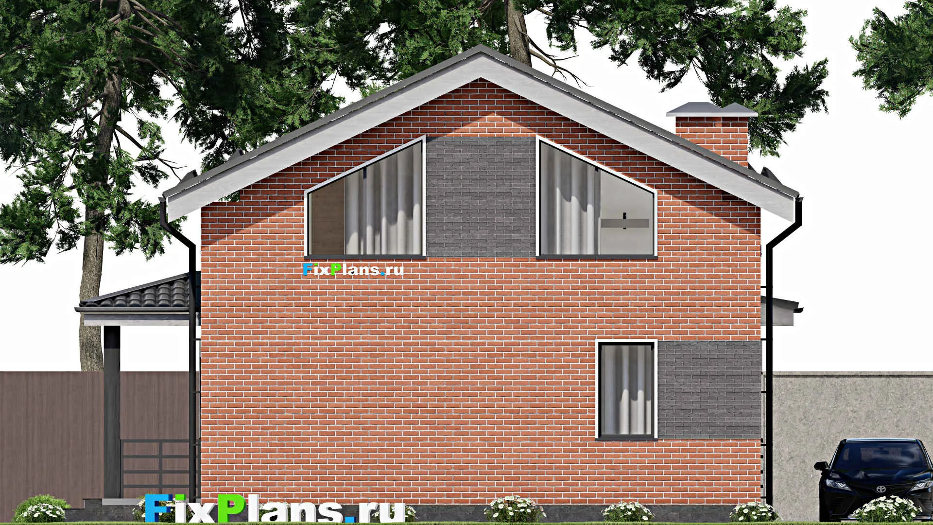 F-4085 - Проект дома с мансардой 9 на 11, площадью 150 м² с террасой и 4 спальнями