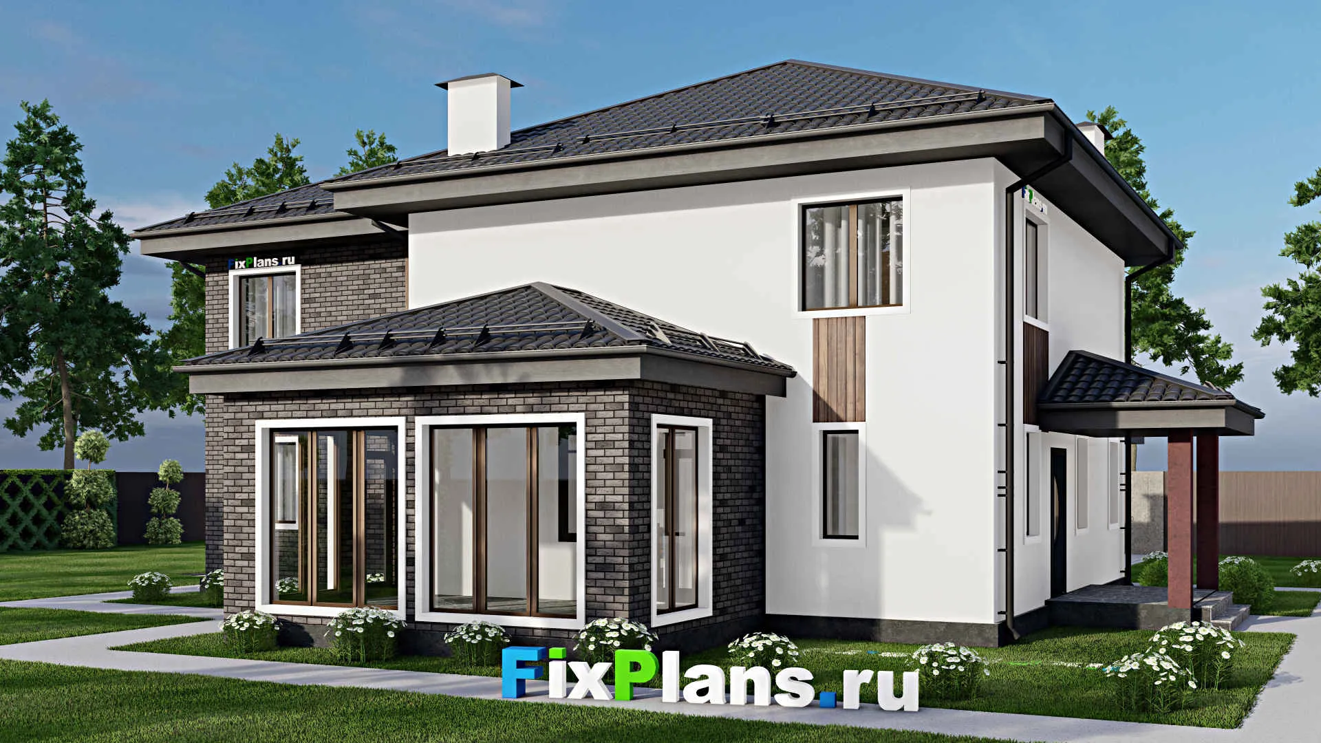 F-9449 - Проект двухэтажного дома 15 на 17, площадью 230 м² с террасой и 5 спальнями