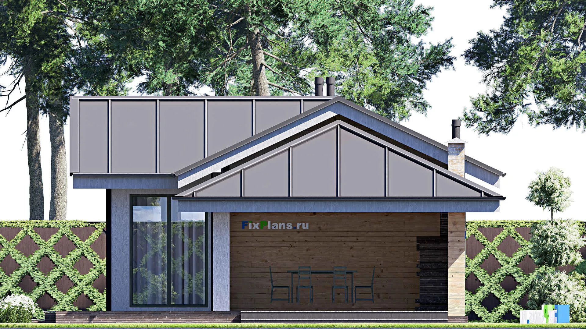 F-19754 - Проект одноэтажного дома 10 на 22, площадью 150 м² с террасой, баней и 1 спальнями