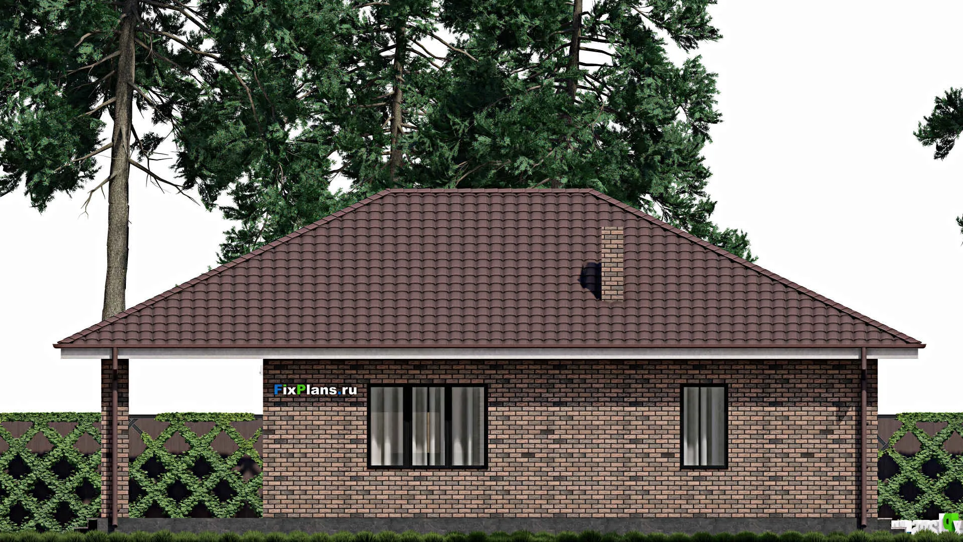 F-0422 - План одноэтажного дома 11 на 12, площадью 130 м² с террасой и 2 спальнями