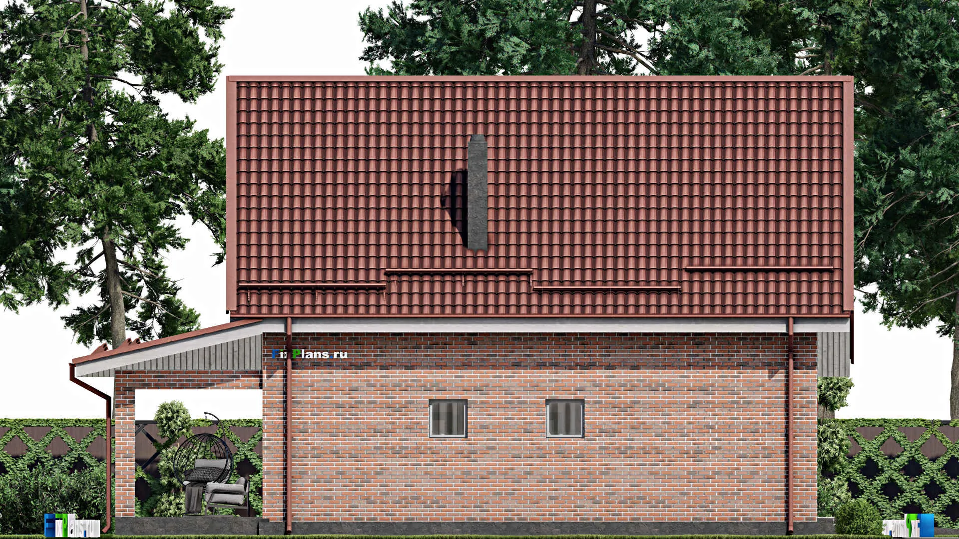 F-3032 - Проект дома с мансардой 13 на 15, площадью 210 м² с террасой, гаражом на 2 машины и 3 спальнями