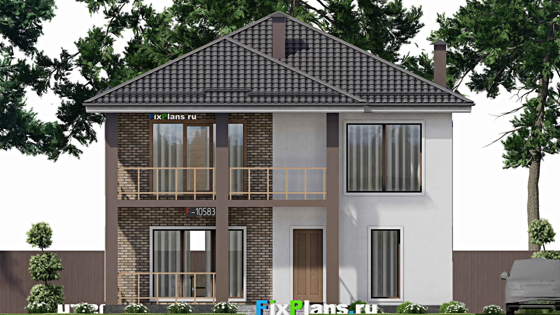 F-10583 - Проект двухэтажного дома 12 на 13, площадью 210 м² с балконом и 4 спальнями