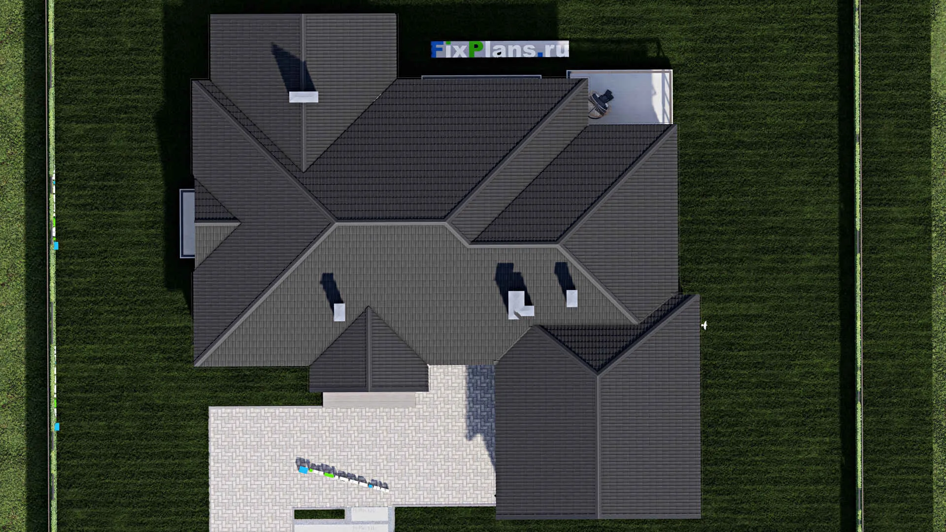 F-0179 - План одноэтажного дома 18 на 21, площадью 280 м² с террасой, гаражом на 2 машины и 1 спальнями