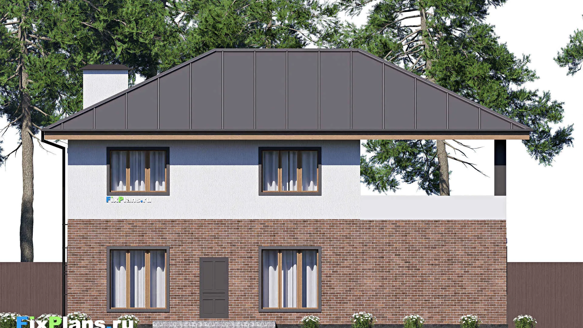 F-17765 - Проект двухэтажного дома 15 на 16, площадью 270 м² с террасой, балконом, гаражом на 2 машины и 5 спальнями