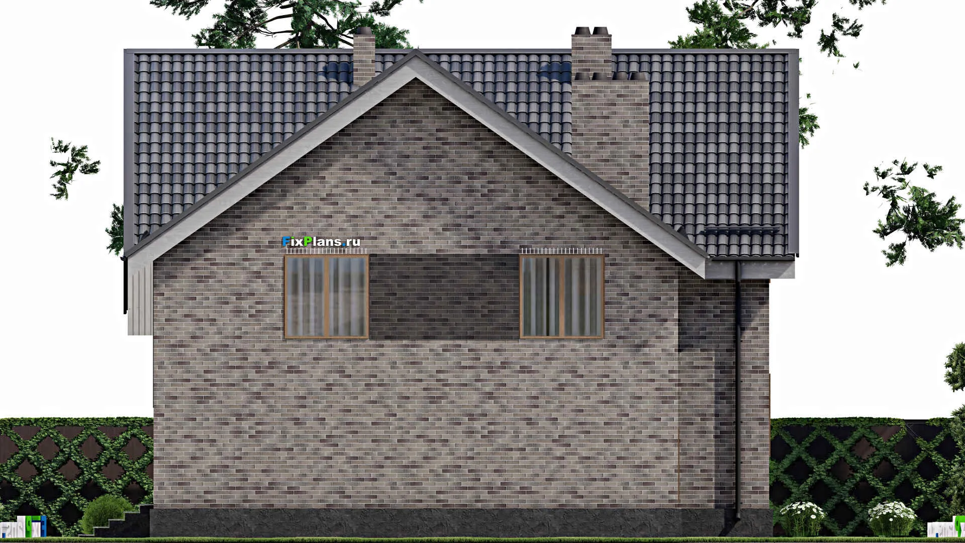 F-2897 - Планы дома с мансардой 13 на 14, площадью 250 м² с террасой, балконом, гаражом на 1 машину и 6 спальнями