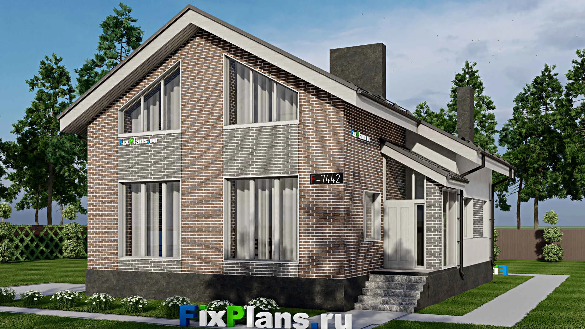 F-7442 - Проект дома с мансардой 11 на 13, площадью 150 м² с 4 спальнями