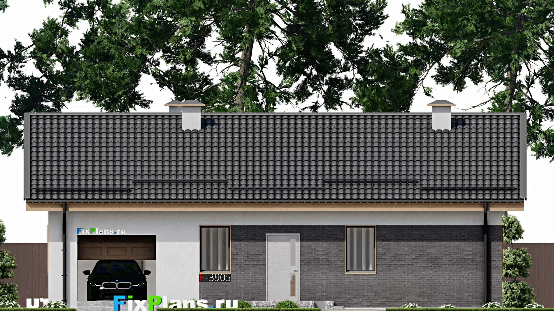 F-3905 - Проект одноэтажного дома 10 на 15, площадью 120 м² с гаражом на 1 машину и 1 спальнями