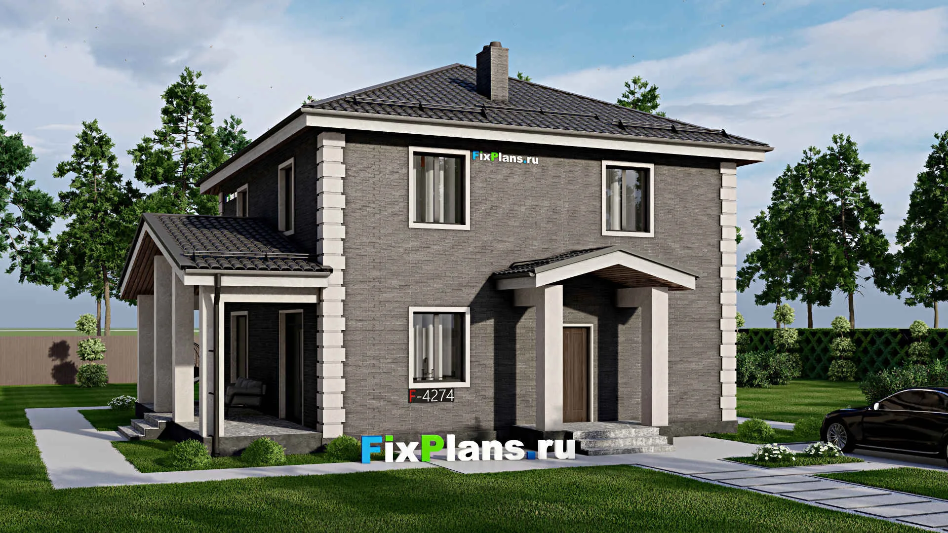 F-4274 - Проект двухэтажного дома 10 на 11, площадью 180 м² с террасой и 5 спальнями