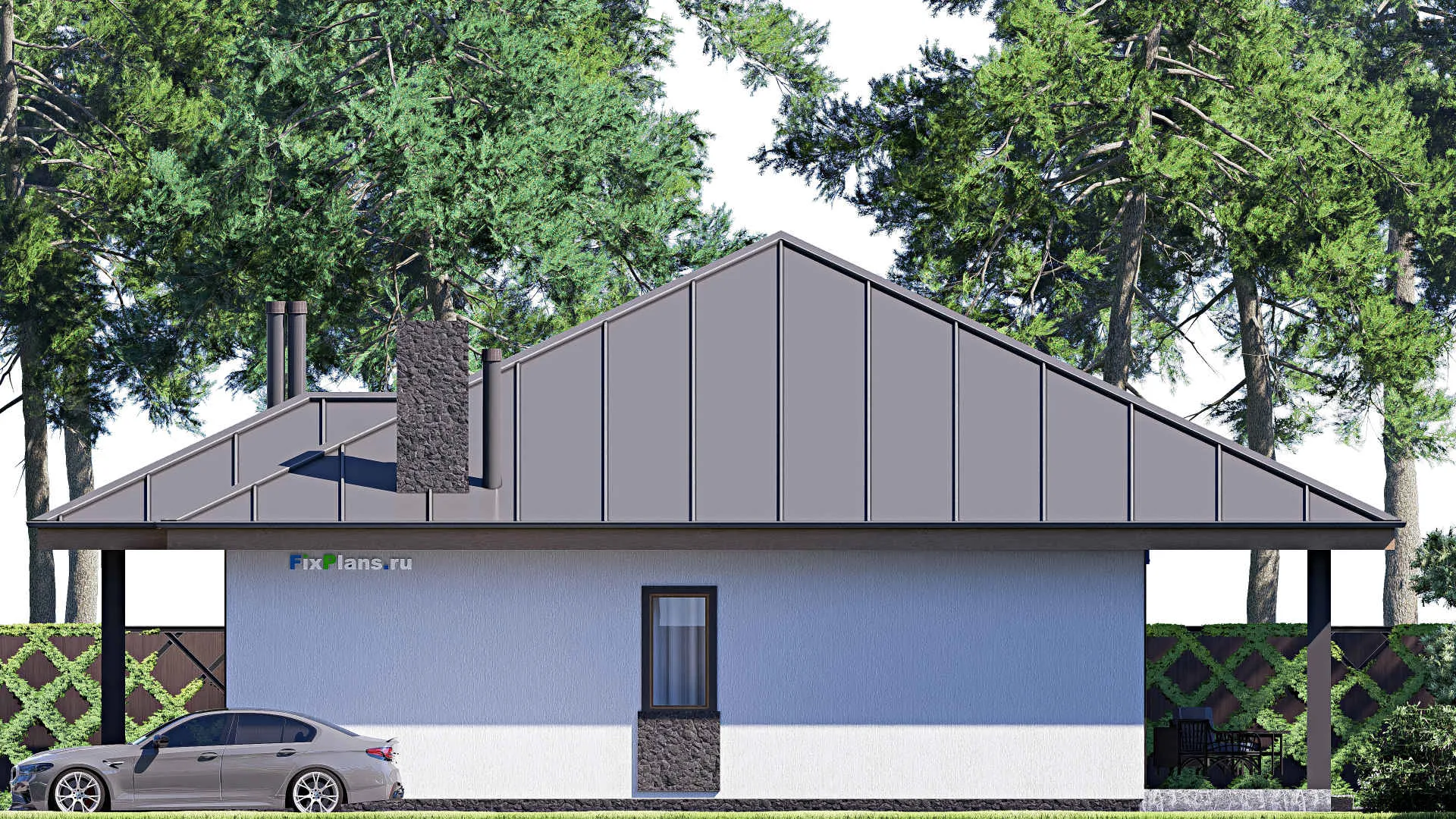 F-19322 - Проект одноэтажного дома 15 на 16, площадью 180 м² с террасой и 2 спальнями