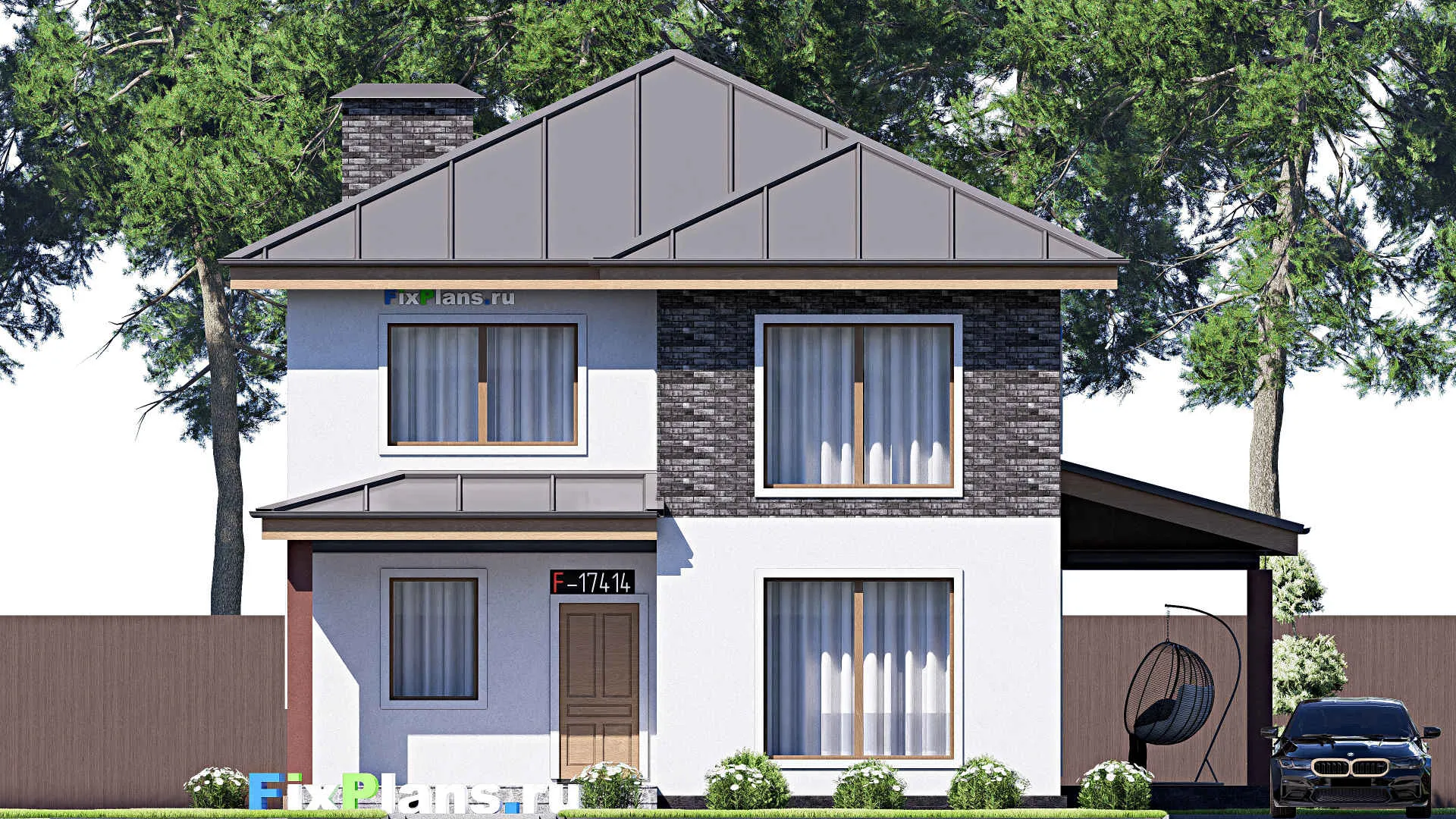 F-17414 - Проект двухэтажного дома 12 на 13, площадью 160 м² с террасой и 4 спальнями